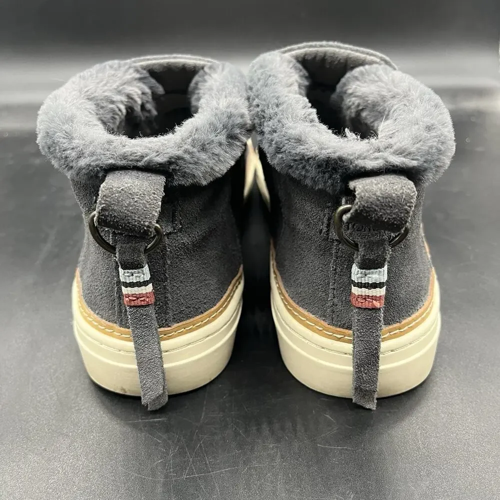 TOMS womens paxton sneaker gray faux fur size 7.5 slip on casual comfort